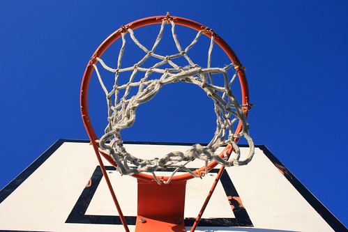 basketball hoop picture from below