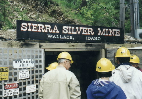 sierra silver mine in wallace idaho with tourists in personal protective equipment