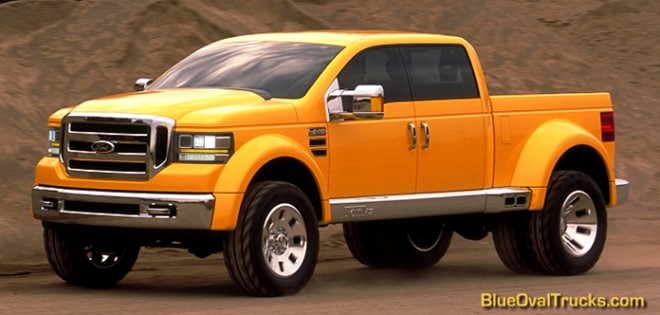 Yellow Ford truck on dirt road