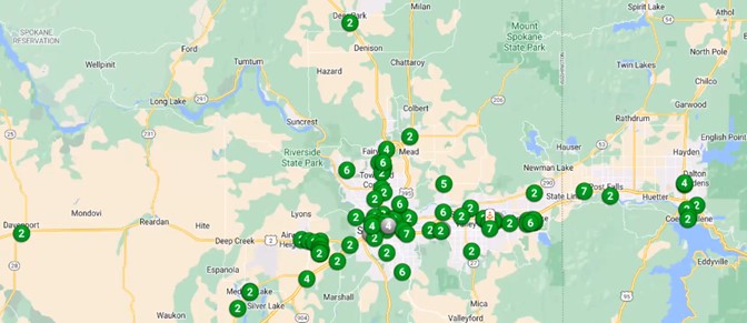 A map with green dots 